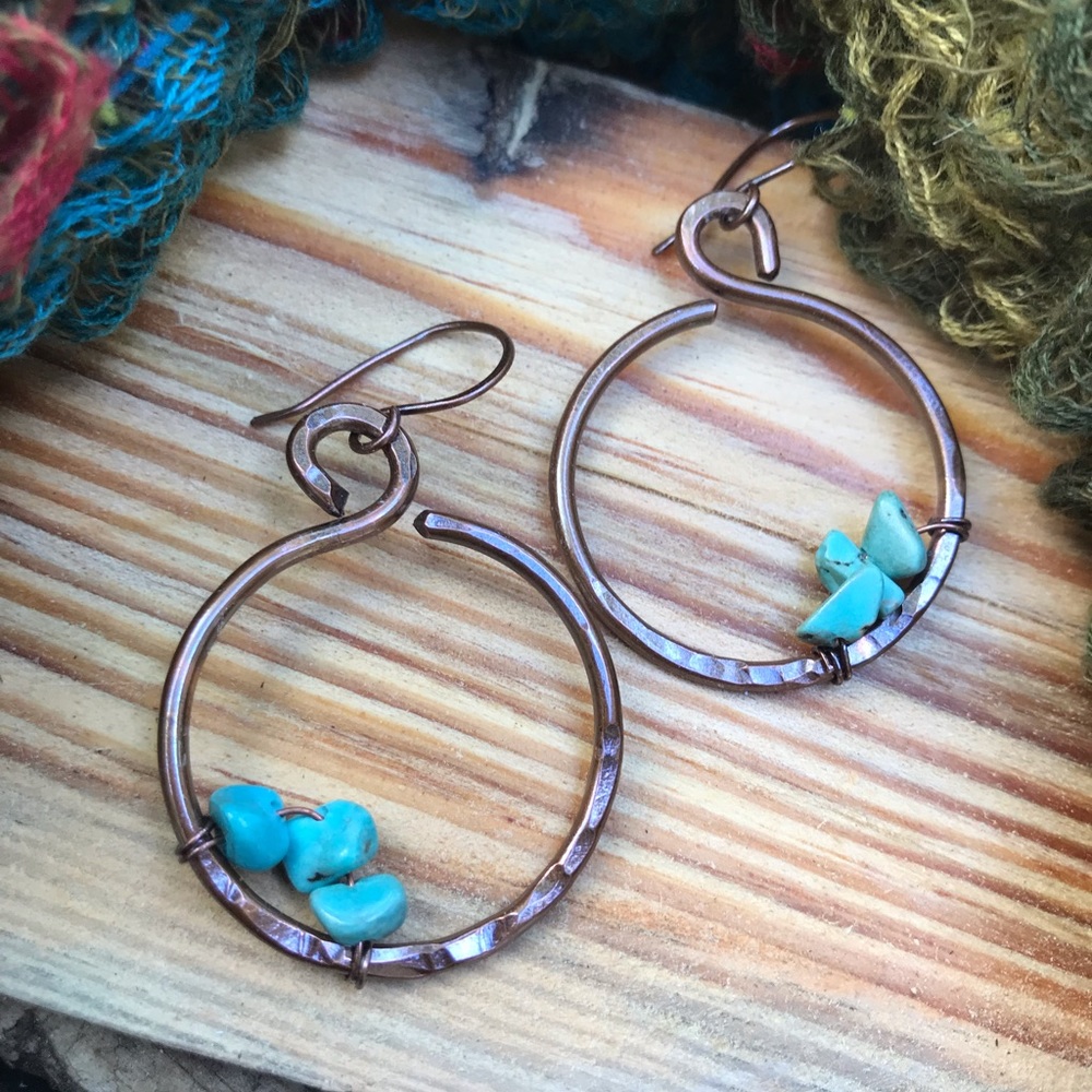 Copper Eternity Hoop Earrings - Magnesite Gemstone